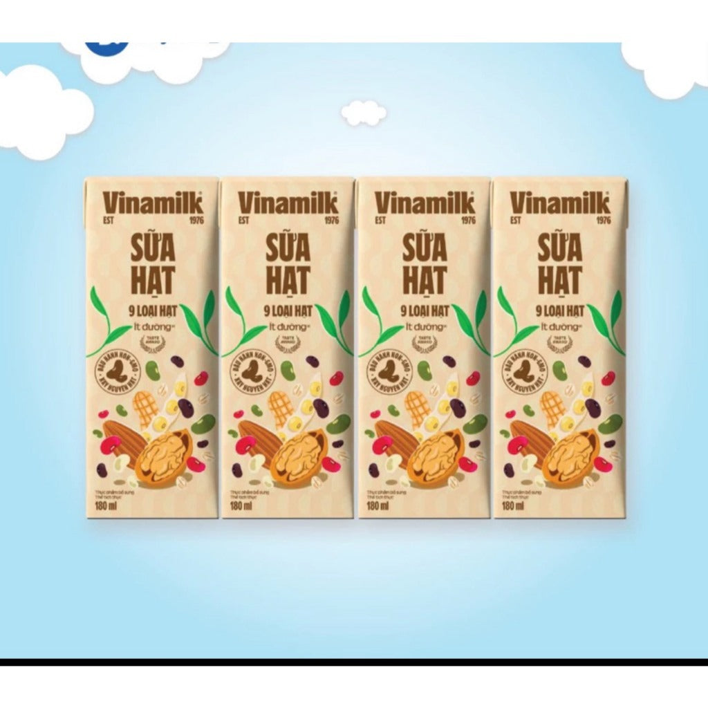 1 BOX Vinamilk 9 Nut Milk 180ml X24-pack LOW SUGAR