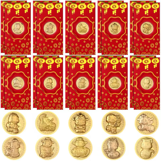 Gold-Plated 24K 9999 Lucky Red Envelope SET OF 10
